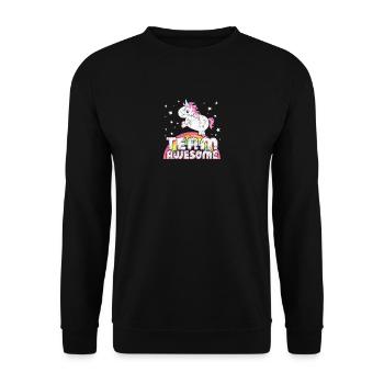 Cooles Einhorn Spruch Team Awesome Vintage Shirt - Unisex Pullover - Schwarz - Vorne - Alina (178cm) & Michal (187cm)