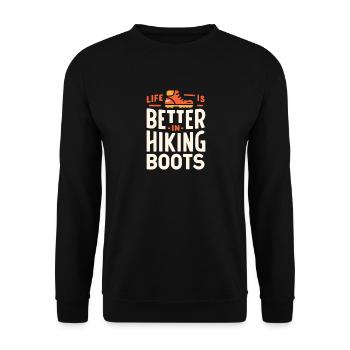 Das Leben ist besser in Wanderschuhen - Unisex Pullover - Schwarz - Vorne - Alina (178cm) & Michal (187cm)