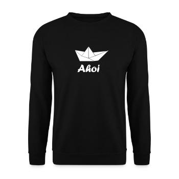 Ahoi Hansestadt Papierschiffchen Geschenk - Unisex Pullover - Schwarz - Vorne - Alina (178cm) & Michal (187cm)
