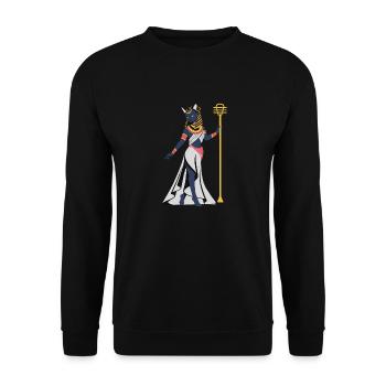 Göttin Bastet Katzenform - Altes Ägypten - Katze - Unisex Pullover - Schwarz - Vorne - Alina (178cm) & Michal (187cm)