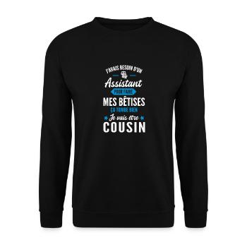 assistant / je vais être cousin / futur cousin - Sweat-shirt Unisexe - noir - Devant - Alina (178cm) & Michal (187cm)