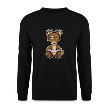 Deer With Gaming Controller I Funny Gaming I Gamer - Unisex Pullover - Schwarz - Vorne - Alina (178cm) & Michal (187cm)