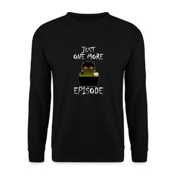 Just One More Episode - Binge Watch Katze - Unisex Pullover - Schwarz - Vorne - Alina (178cm) & Michal (187cm)