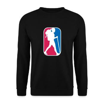 Wandern Outdoor Frau Berge Logo lustiges Geschenk - Unisex Pullover - Schwarz - Vorne - Alina (178cm) & Michal (187cm)