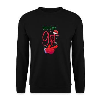 She Is My Gift Cute Christmas Couples Designs - Unisex Sweatshirt - black - Front - Alina (178cm) & Michal (187cm)