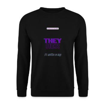 #pronounsarebeautiful they/her - Sweat-shirt Unisexe - noir - Devant - Alina (178cm) & Michal (187cm)