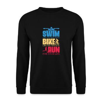 Swim like the Boat sunk Bike like you stole it Run - Unisex Pullover - Schwarz - Vorne - Alina (178cm) & Michal (187cm)