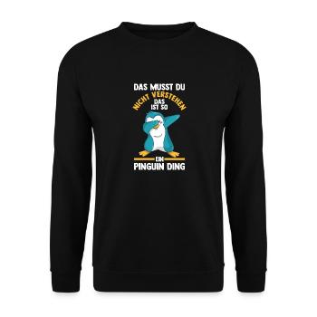 Tiermotiv Pinguin - Unisex Pullover - Schwarz - Vorne - Alina (178cm) & Michal (187cm)