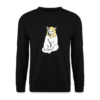 Kroki die Kapuzenkatze - Unisex Pullover - Schwarz - Vorne - Alina (178cm) & Michal (187cm)