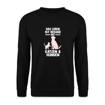 Hunde Katzenliebhaber Hundeliebhaber Katzen - Unisex Pullover - Schwarz - Vorne - Alina (178cm) & Michal (187cm)