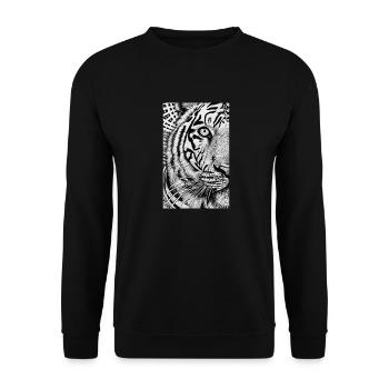 Psychedelischer Tiger, Tigerstreifen - Unisex Pullover - Schwarz - Vorne - Alina (178cm) & Michal (187cm)