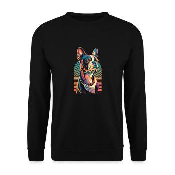 Französische Bulldogge Retro Sunset minimalistisch - Unisex Pullover - Schwarz - Vorne - Alina (178cm) & Michal (187cm)