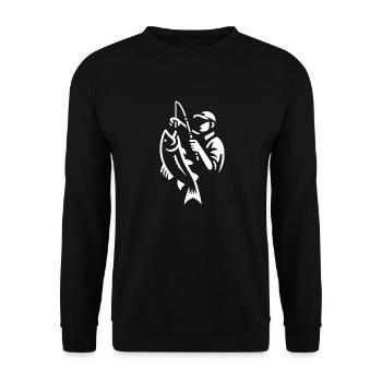Pêcheur à la ligne avec du poisson - Sweat-shirt Unisexe - noir - Devant - Alina (178cm) & Michal (187cm)
