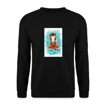 Kleines schwimmendes Pferd - Unisex Pullover - Schwarz - Vorne - Alina (178cm) & Michal (187cm)