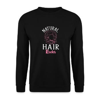 Lockiges Haar Afro Locken Natürliches Haar - Unisex Pullover - Schwarz - Vorne - Alina (178cm) & Michal (187cm)
