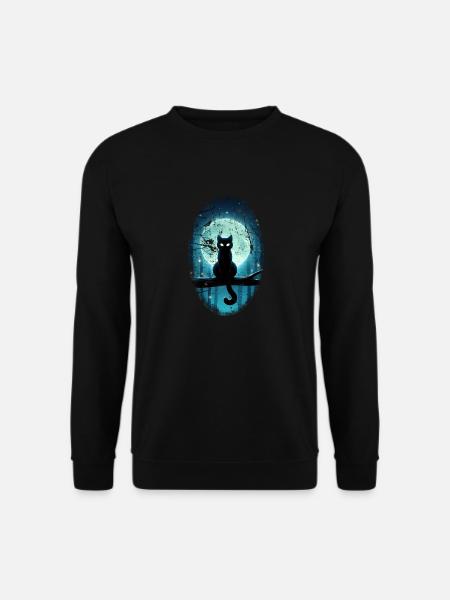 Schwarze Katze vor Vollmond - Unisex Pullover - Schwarz