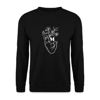 Buchstabe M Herz Weiß Blumen Anatomie - Unisex Pullover - Schwarz - Vorne - Alina (178cm) & Michal (187cm)