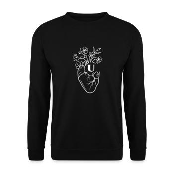 Buchstabe u Herz weiße florale Anatomie - Unisex Pullover - Schwarz - Vorne - Alina (178cm) & Michal (187cm)