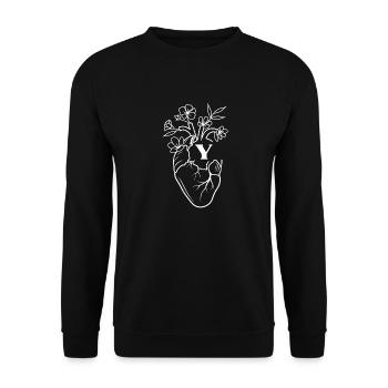 Buchstabe y Herz weiße florale Anatomie - Unisex Pullover - Schwarz - Vorne - Alina (178cm) & Michal (187cm)