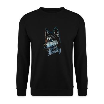 Husky Vintage Schlittenhunde Sibirischer Husky - Unisex Pullover - Schwarz - Vorne - Alina (178cm) & Michal (187cm)