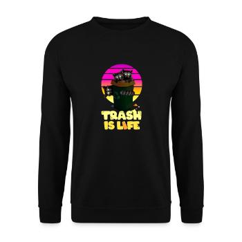 Waschbär "Trash Is Life" - Unisex Pullover - Schwarz - Vorne - Alina (178cm) & Michal (187cm)