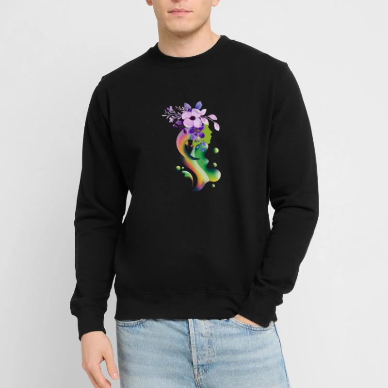 Ein Mädchen mit Blumen Schwebendes Mädchen Unisex Pullover