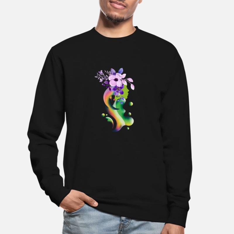Ein Mädchen mit Blumen Schwebendes Mädchen Unisex Pullover