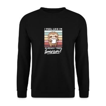 Spuch Sloth with cup Tired Funny morning grouch - Unisex Sweatshirt - black - Front - Alina (178cm) & Michal (187cm)