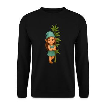 Zwergin mit Cannabispflanze - Unisex Pullover - Schwarz - Vorne - Alina (178cm) & Michal (187cm)
