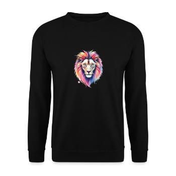 Farbexplosion Löwenkopf – Kunstvolles T-Shirt-Desi - Unisex Pullover - Schwarz - Vorne - Alina (178cm) & Michal (187cm)
