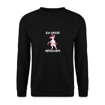 Ich Hasse Menschen Einhorn Unicorn - Unisex Pullover - Schwarz - Vorne - Alina (178cm) & Michal (187cm)
