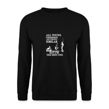 Angeln Fischen Fischermann Geschenk - Unisex Pullover - Schwarz - Vorne - Alina (178cm) & Michal (187cm)