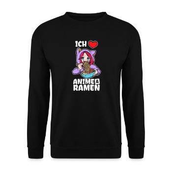 Ich Liebe Anime Ramen Herz Statement Manga - Unisex Pullover - Schwarz - Vorne - Alina (178cm) & Michal (187cm)