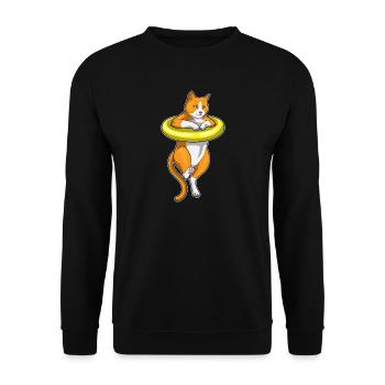 Katze Schwimmen Schwimmring Sommer - Unisex Pullover - Schwarz - Vorne - Alina (178cm) & Michal (187cm)