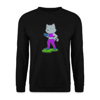 Katze Bodybuilder Hantel Bodybuilding - Unisex Pullover - Schwarz - Vorne - Alina (178cm) & Michal (187cm)
