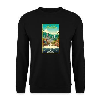Medellin Kolumbien Retro Classic Design - Unisex Pullover - Schwarz - Vorne - Alina (178cm) & Michal (187cm)