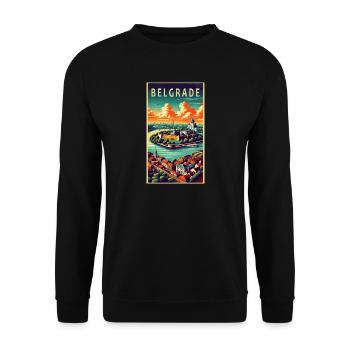 Design rétro de Belgrade, Serbie - Sweat-shirt Unisexe - noir - Devant - Alina (178cm) & Michal (187cm)