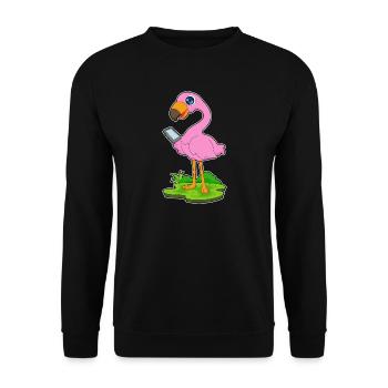 Flamingo Smartphone - Unisex Pullover - Schwarz - Vorne - Alina (178cm) & Michal (187cm)