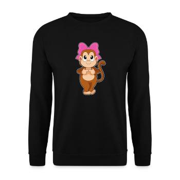 Affe Haarschleife - Unisex Pullover - Schwarz - Vorne - Alina (178cm) & Michal (187cm)