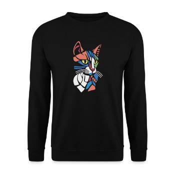 Abstract Geometric Cat Lover - Unisex Sweatshirt - black - Front - Alina (178cm) & Michal (187cm)