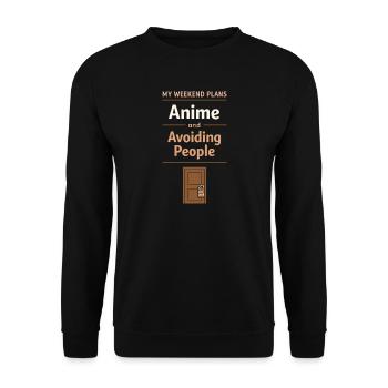Anime-hausmensch Kuscheliger Weeb - Unisex Pullover - Schwarz - Vorne - Alina (178cm) & Michal (187cm)