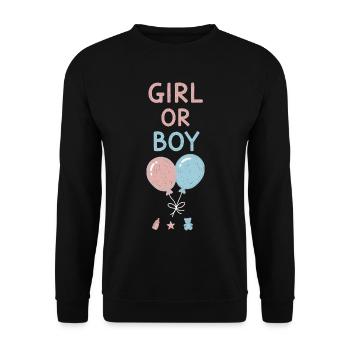 Gender Reveal Mädchen- oder Jungenbabyshower Schwangerschaft - Unisex Pullover - Schwarz - Vorne - Alina (178cm) & Michal (187cm)