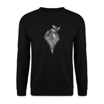 Odin mit Rabe und Speer – Nordisches Flechtwerk - Unisex Pullover - Schwarz - Vorne - Alina (178cm) & Michal (187cm)