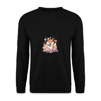 Chien japonais Shiba Inu Cherry Blossom Love - Sweat-shirt Unisexe - noir - Devant - Alina (178cm) & Michal (187cm)