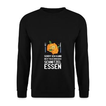 Sorry kann nicht muss Schnitzel essen - Unisex Pullover - Schwarz - Vorne - Alina (178cm) & Michal (187cm)