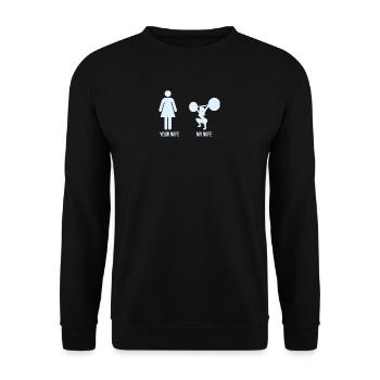 Comparer: Your Wife vs. ma femme - Sweat-shirt Unisexe - noir - Devant - Alina (178cm) & Michal (187cm)