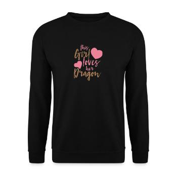 Fantasy / Drachen: This Girl Loves Her Dragon - Unisex Pullover - Schwarz - Vorne - Alina (178cm) & Michal (187cm)