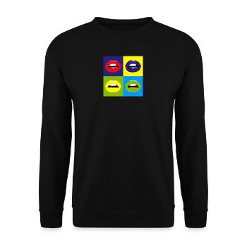 Pop Art / Comic: Kussmund, Lippen, Lippenstift - Unisex Pullover - Schwarz - Vorne - Alina (178cm) & Michal (187cm)