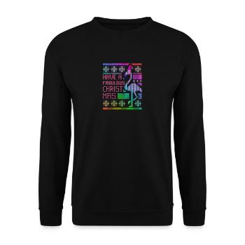 Ugly Christmas Flamingo Regenbogen Humor Fun - Unisex Pullover - Schwarz - Vorne - Alina (178cm) & Michal (187cm)