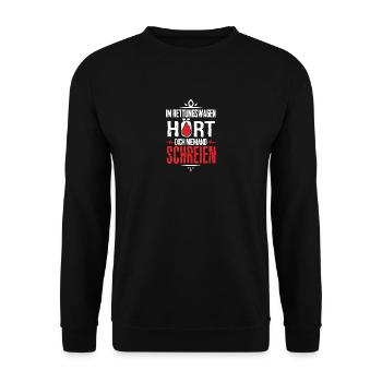 Sanitäter - Im Rettungswagen hört dich.. - T-Shirt - Unisex Pullover - Schwarz - Vorne - Alina (178cm) & Michal (187cm)